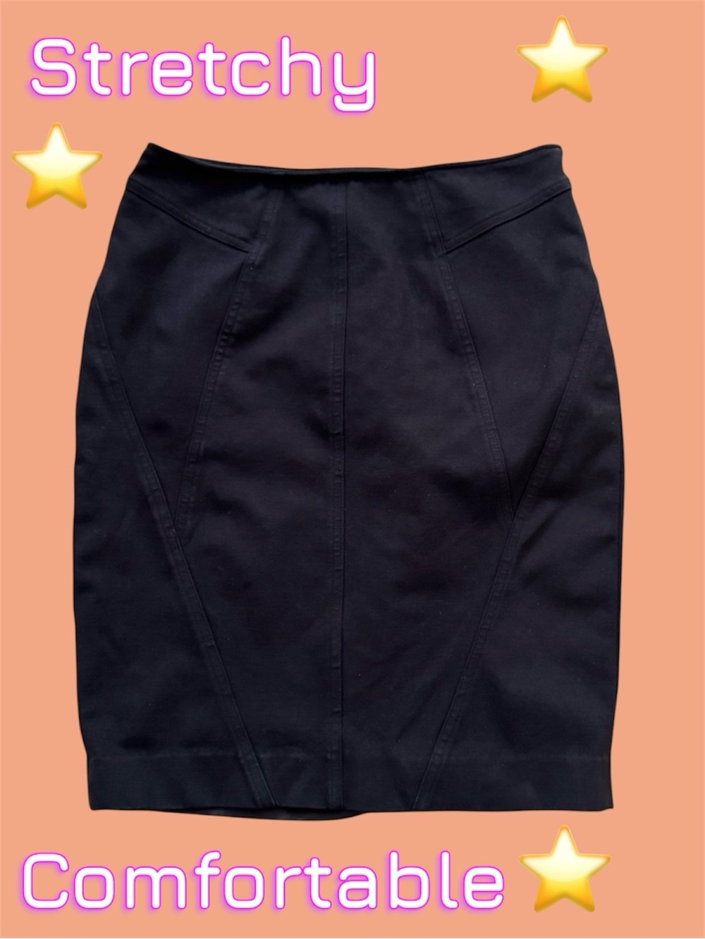 “INC” Stretch Black Pencil Skirt Knee-Length. Cotton Spandex Blend.